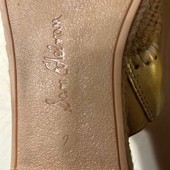 SAM EDELMAN-Gold Leather Espadrilles Slide Mules-Size 7 - Picture 10 of 17